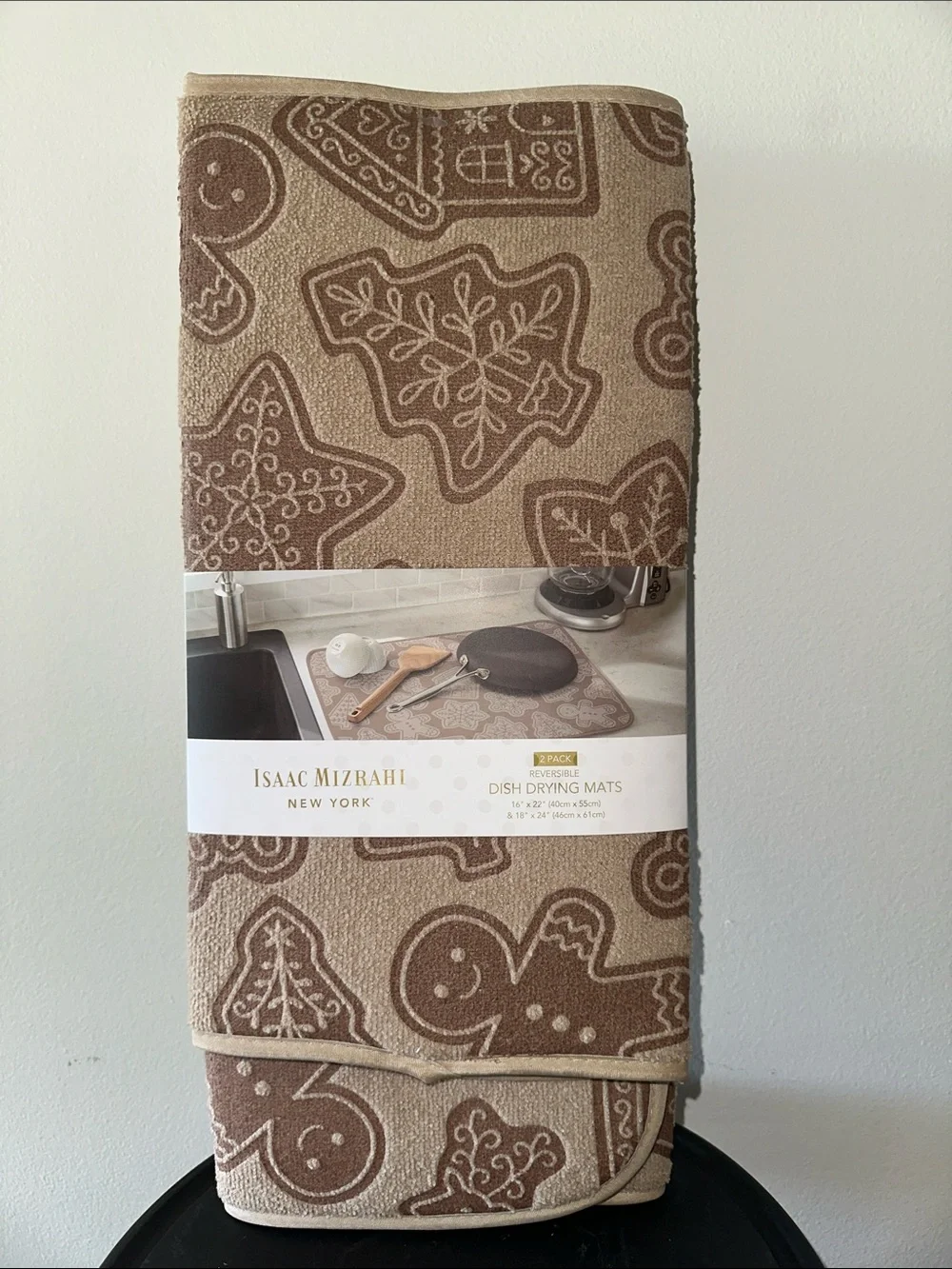 Isaac Mizrahi Brown and Tan Gingerbread Holiday Dish Drying Mats